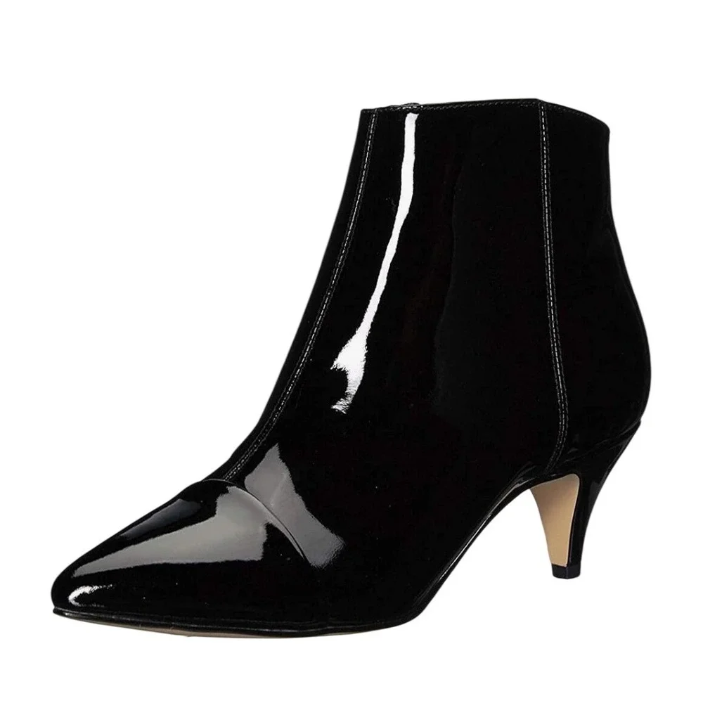 XYD Womens Black Patent Leather Pointed Toe Kitten Heel Ankle‎ Boots Size 8